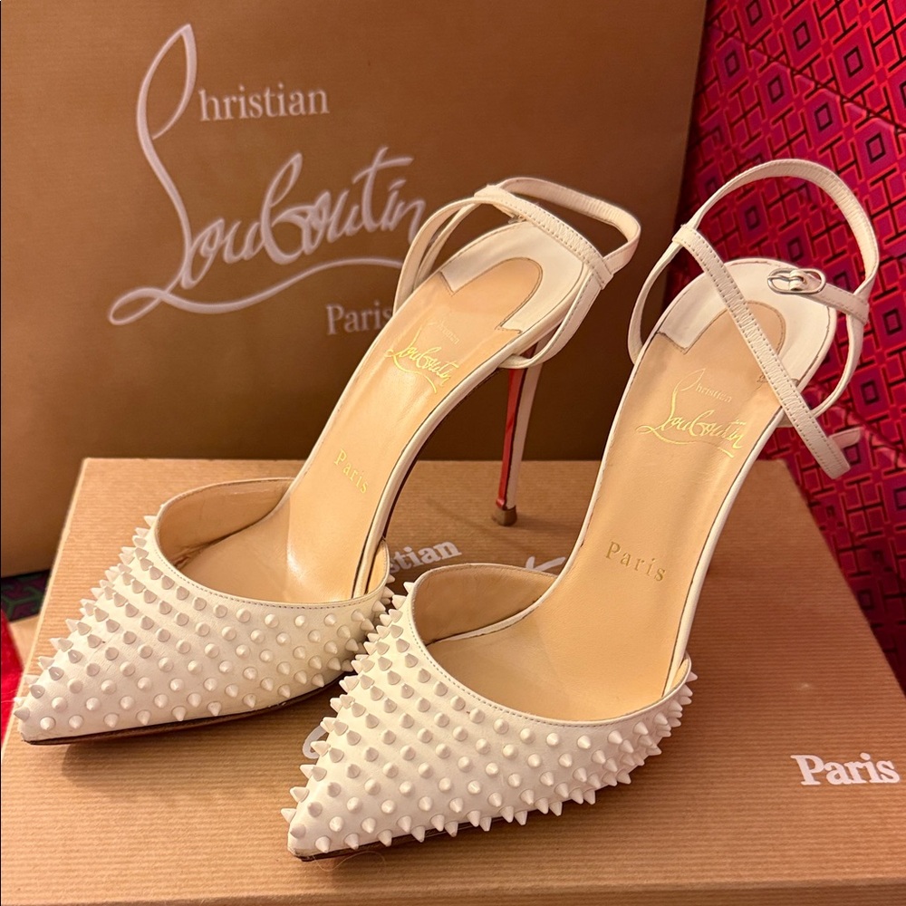 Christian Louboutin Baila Spike 100 Kid Neige size 7 designer stiletto heels - Picture 5 of 16